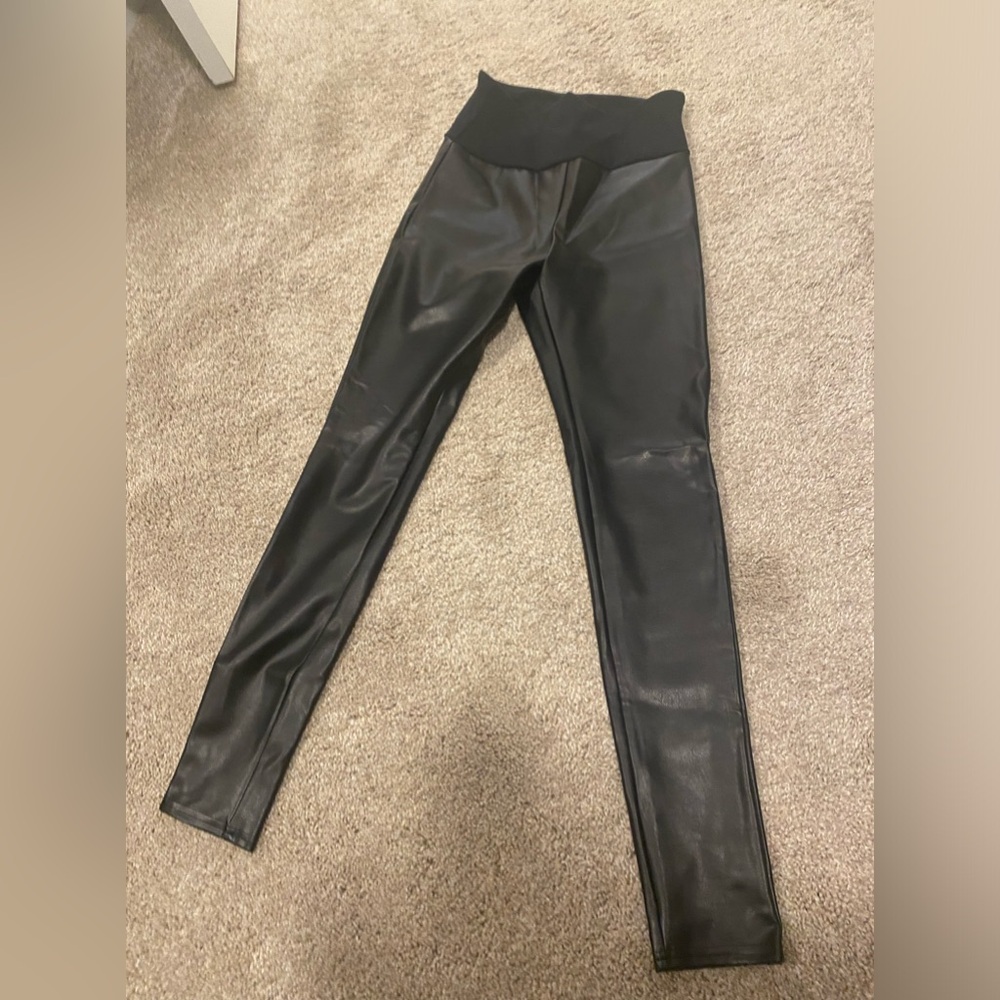 Black pleather tummy control spanx leggings. No tags but Never worn